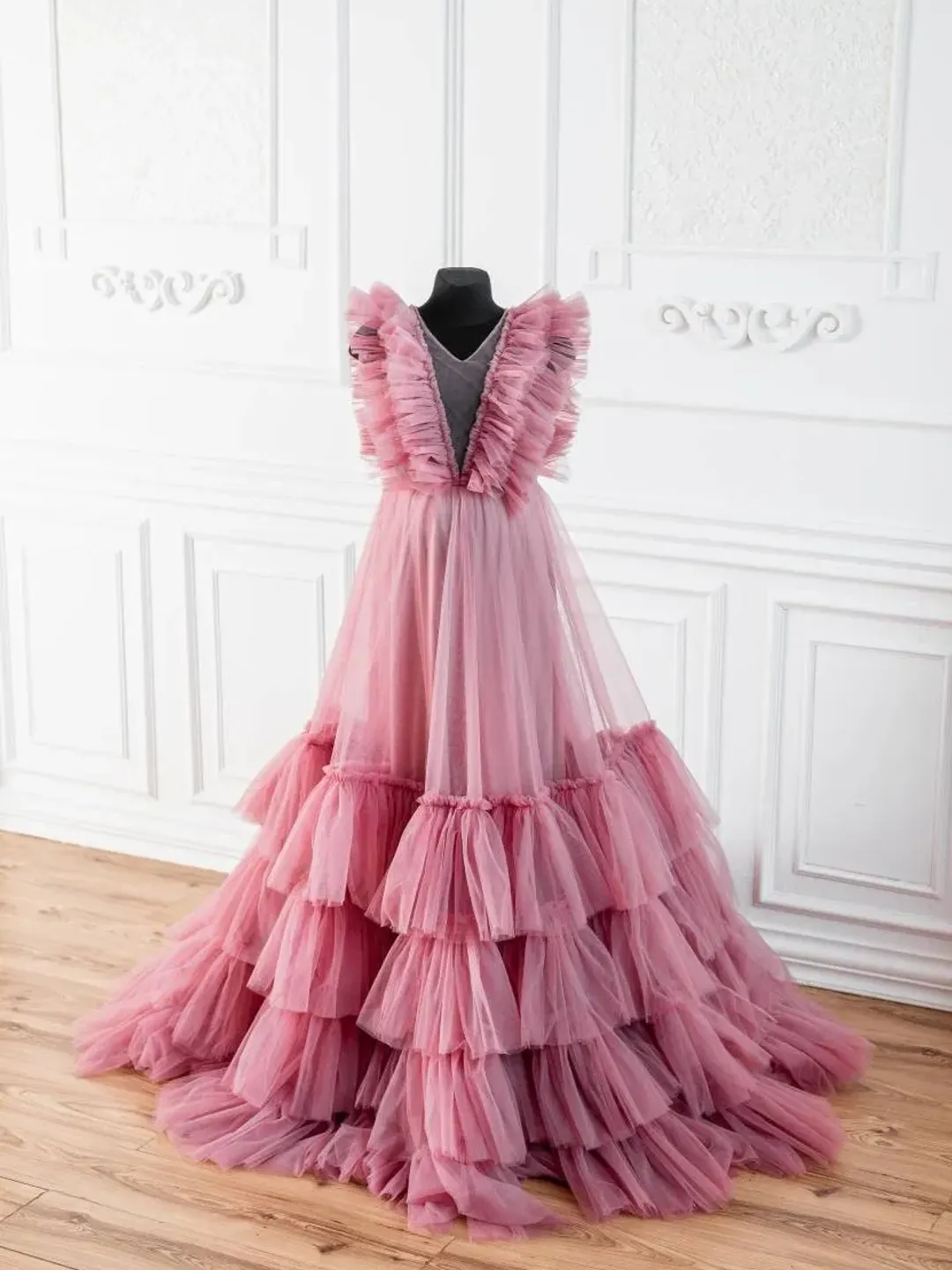 strapless open back dress Momyknows Pink Knit Falbala Ruffle Hem Single Breasted Flare Sleeve Bodycon  Elegant Hoing Out Maternity Babyshower Maxi Sweater Dress main image 0