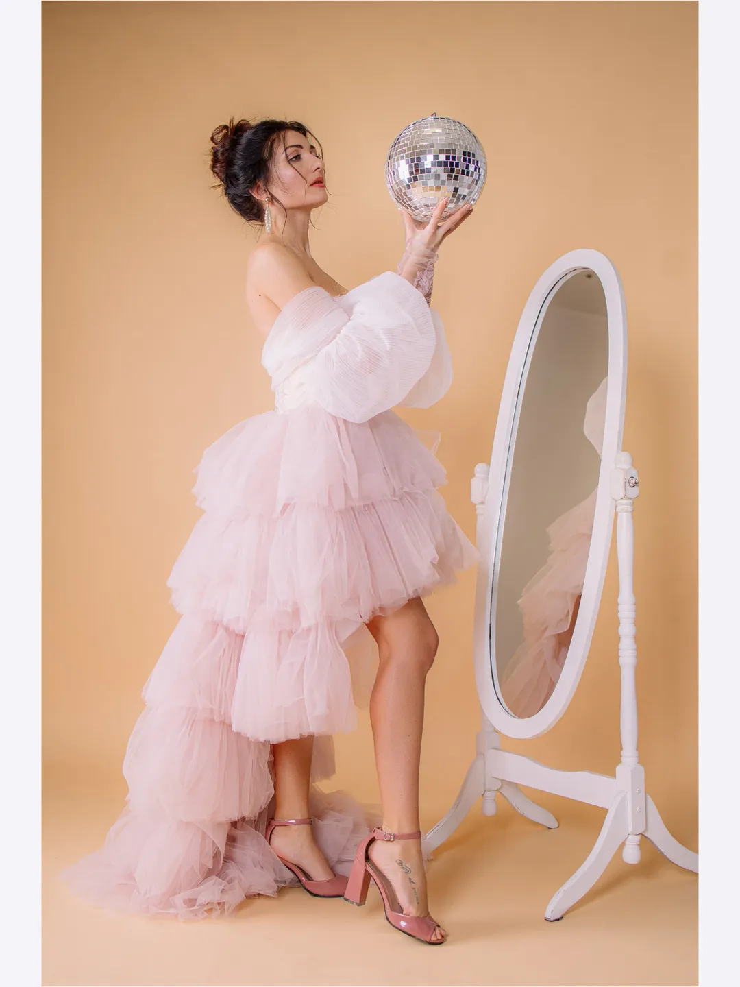 Blush Tulle Dress, High Low Wedding Dress, Ruffle Tiered Bridesmaid Gown