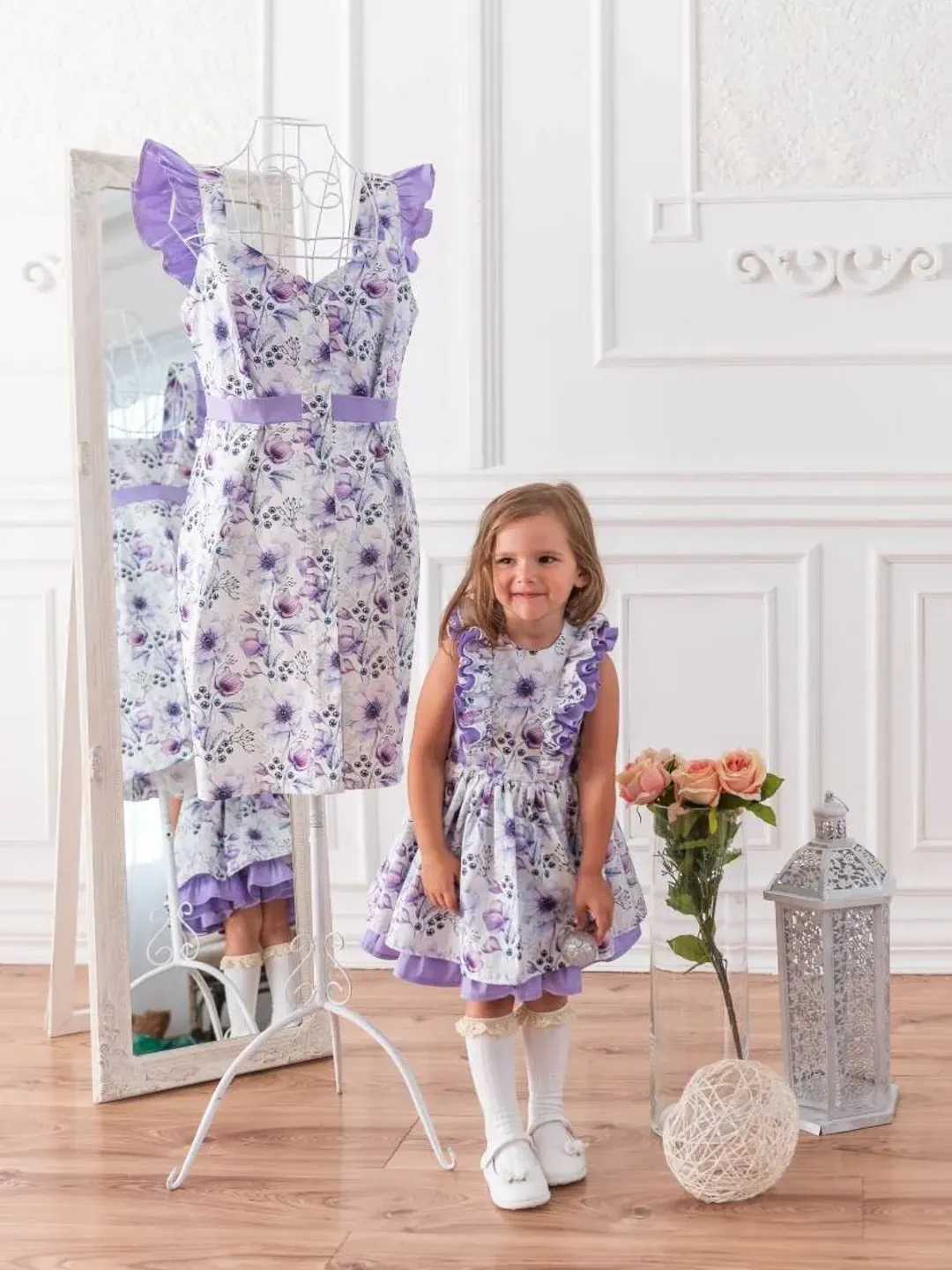 Purple Floral Dress, Mommy And Me Dress, Ruffle Dress, Mother Daughter Matching Dress, Smock Dress, Retro Dress, Princess Dress
