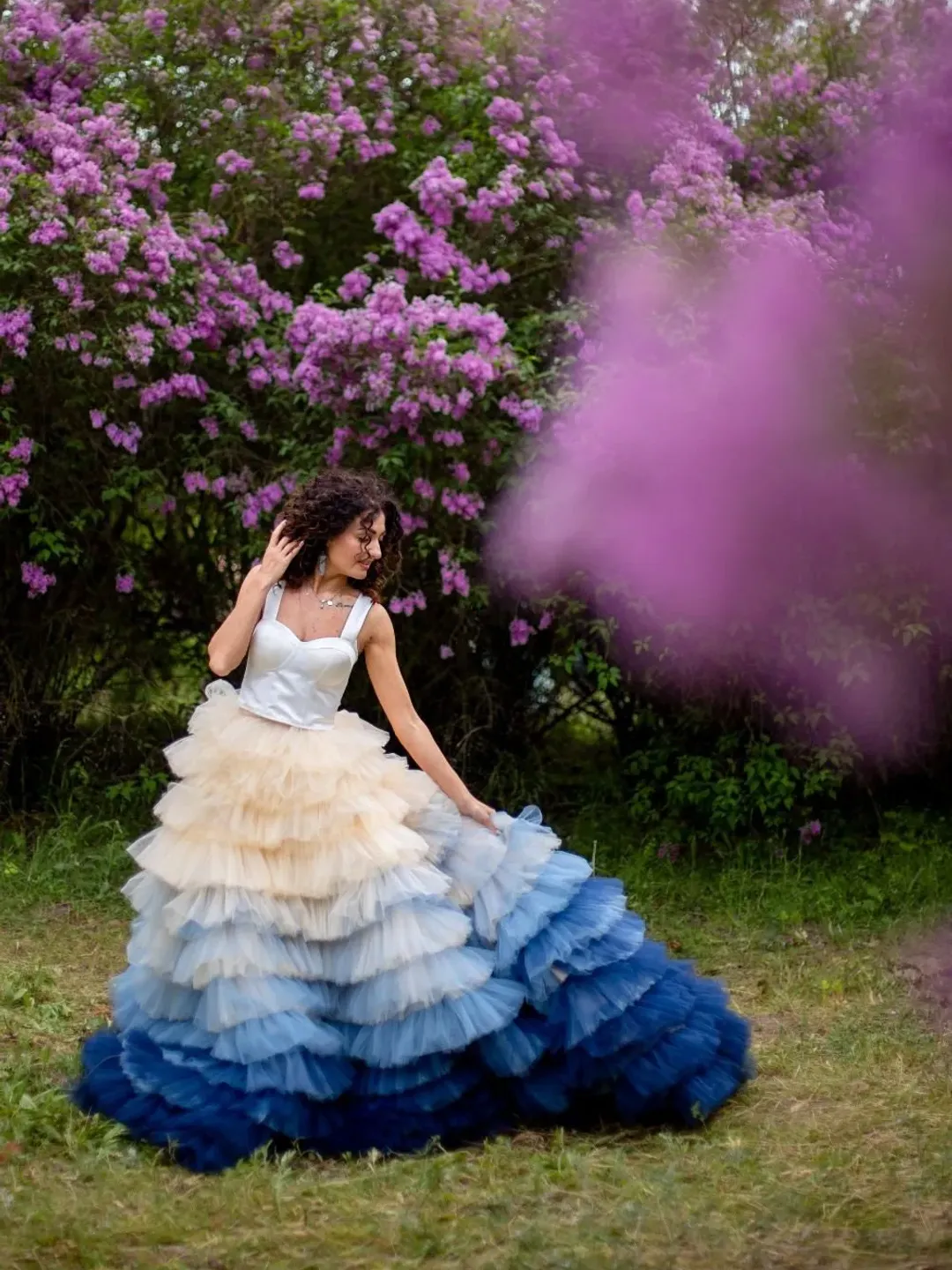 Blue Ombre Wedding Dress, Haute Couture Dress, Ombre Wedding Dress, Tiered Tulle Gown, Wedding Separates, Engagement Photoshoot Dress