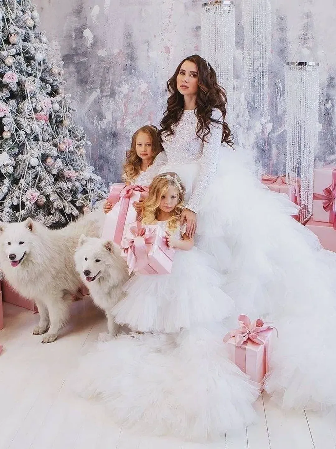 White Tulle Tiered Photoshoot Dress, Mommy and Me Dress, High Low Dress Ruffle Party Gown, Wedding Matching Dress