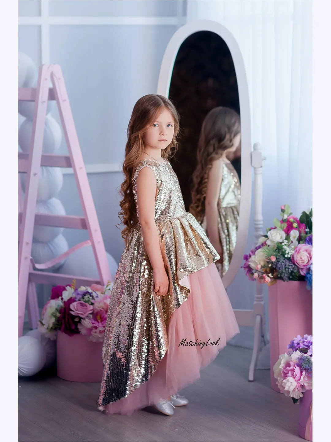Flower Girl Dress, Gold Sequin Dress, New Year Dress Girl, Birthday Dress, Holiday Tutu Dress, New Year Photo Prop, Party Girl Dress