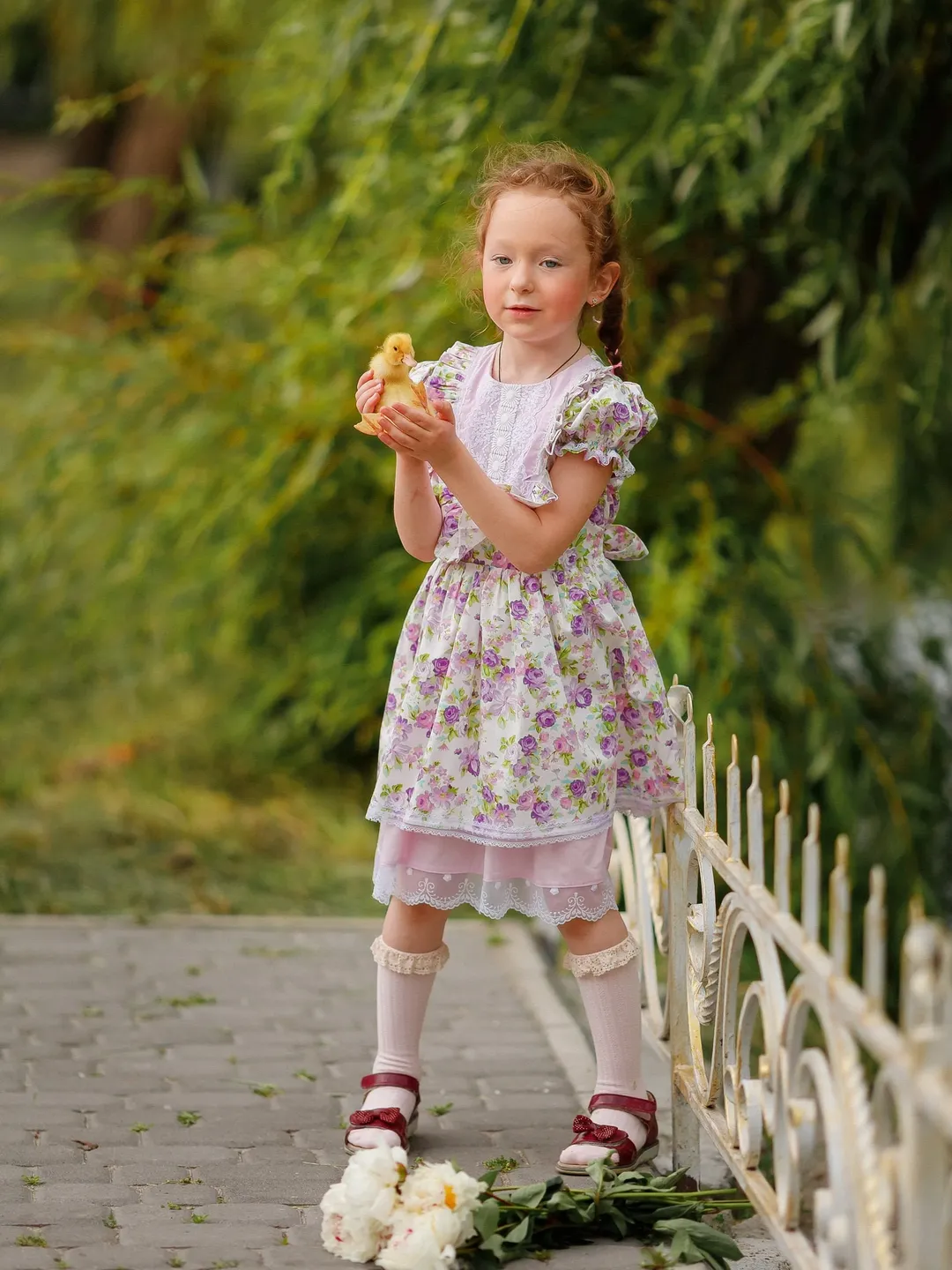 Girl Floral Dress, Girl Jabot Dress, Summer Dress, Ruffle Dress, Vintage Style Dress, Girl Retro Dress, Toddler Dress, Boho Petite Dress