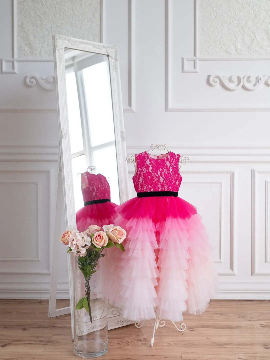 Girl Formal Dress, Tulle Tiered Dress, 1st Birthday Dress, Pink Princess Dress, Flower Girl Dress, Ombre Toddler Dress, Girl Tutu Dress
