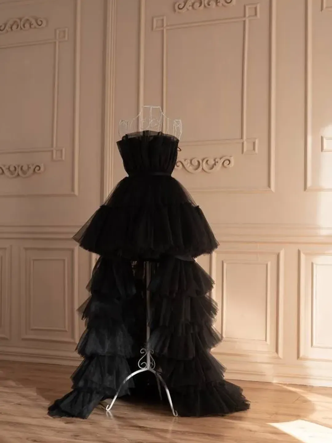 Black Tulle Tutu Dress, Asymmetric Prom Dress, Black Tiered Dress, Maxi Tulle Dress, Extravagant Clothing, Black Wedding Dress, Adult Tutu