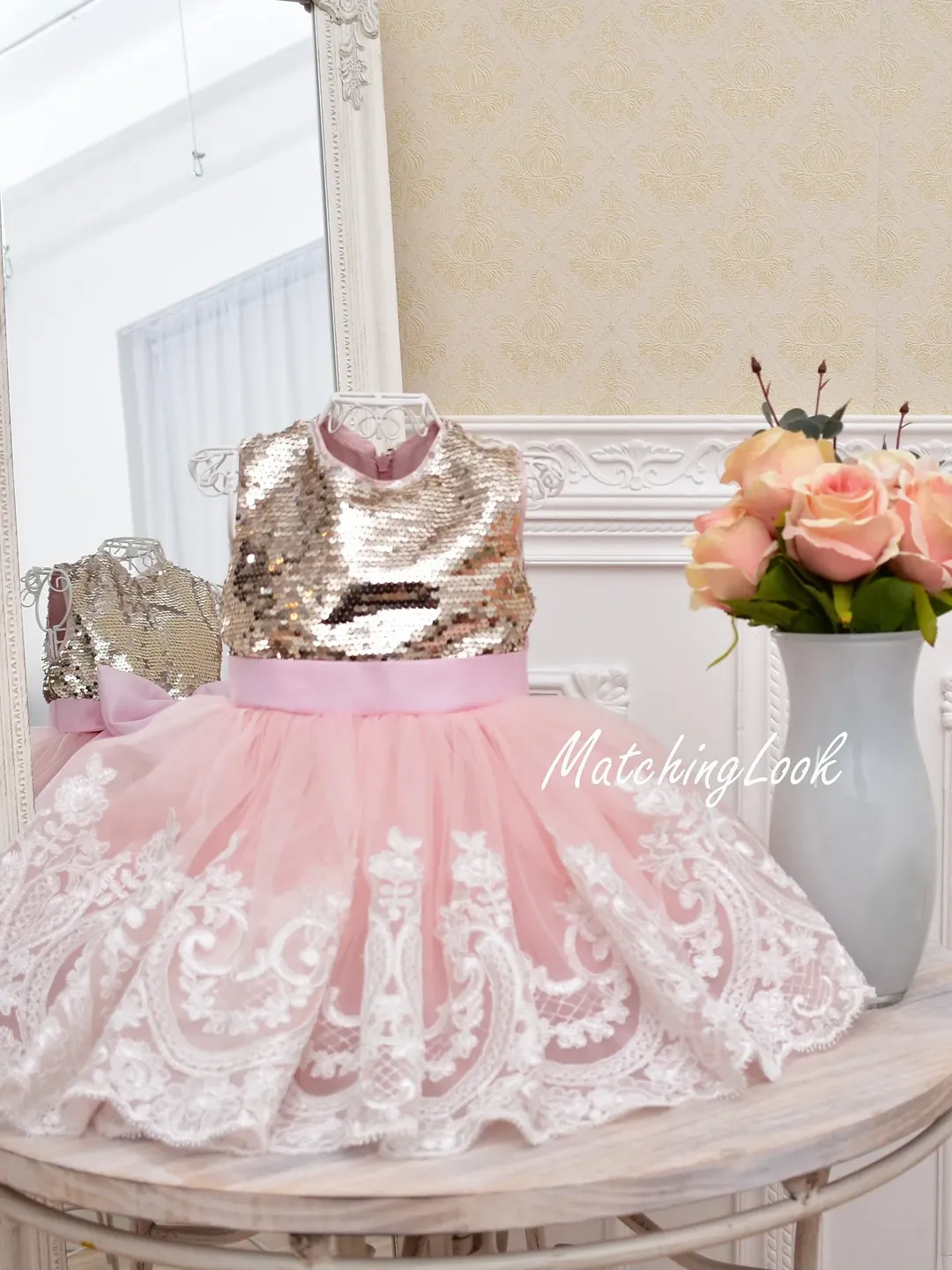 green emerald velvet dress Girls Pink & Gold Sequin Romper, Cake Smash1st Birthday Outfit – Needles  Knots n Bows main image 1
