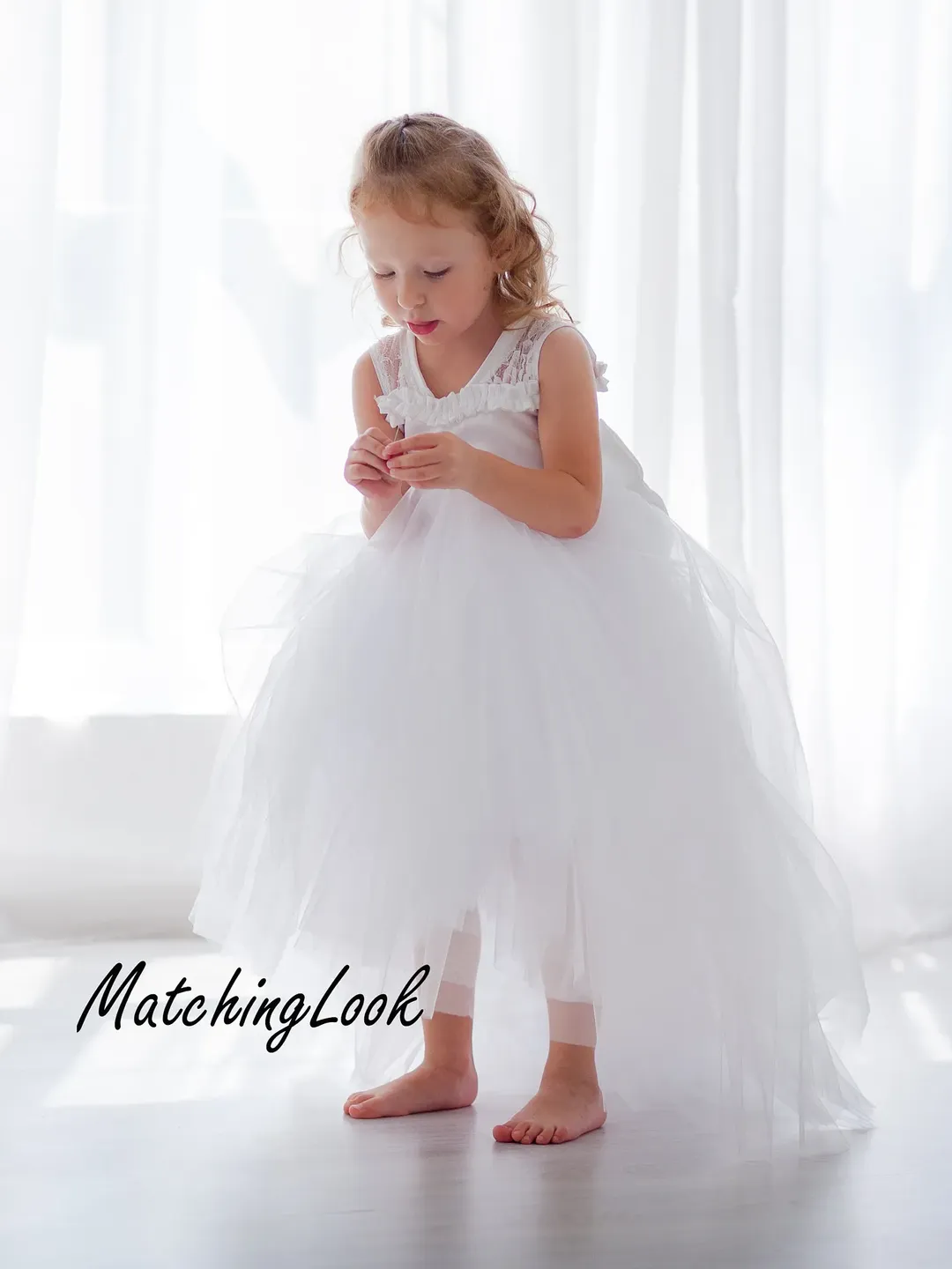White Flower Girl Dress, First Baptism Dress, Toddler Gown Dress, Christening  Dress, Wedding Party Dress, High Low Dress, Girl Tutu Dress