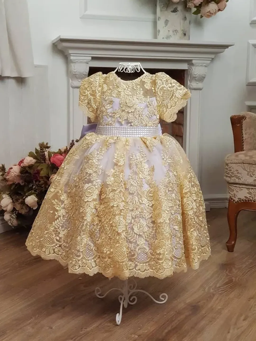 Birthday Outfit 1 Year Old, Flower Girl Dress, Golden Dress, Baby Girl Dress, Princess Tutu Dress, Toddler Girl Dress, 1st Birthday Dress