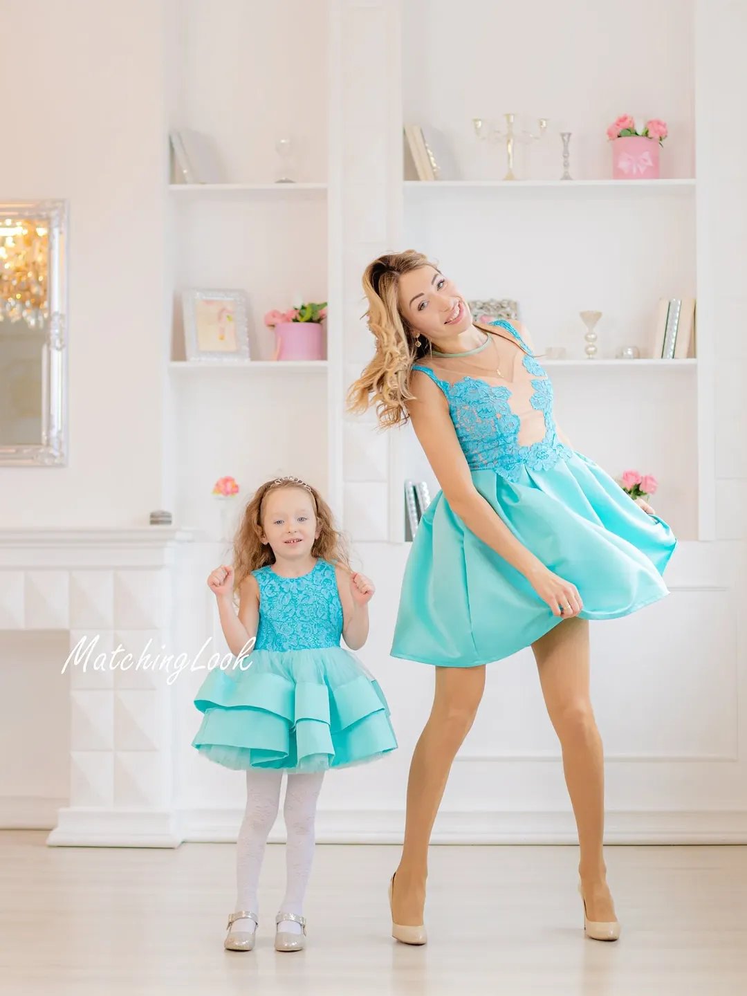 Mommy And Me Dresses Set, Blue Matching Dresses, Mother Daughter Matching Dress, Matching Lace Dress, Summer Tutu Dress, Matching Girl Dress