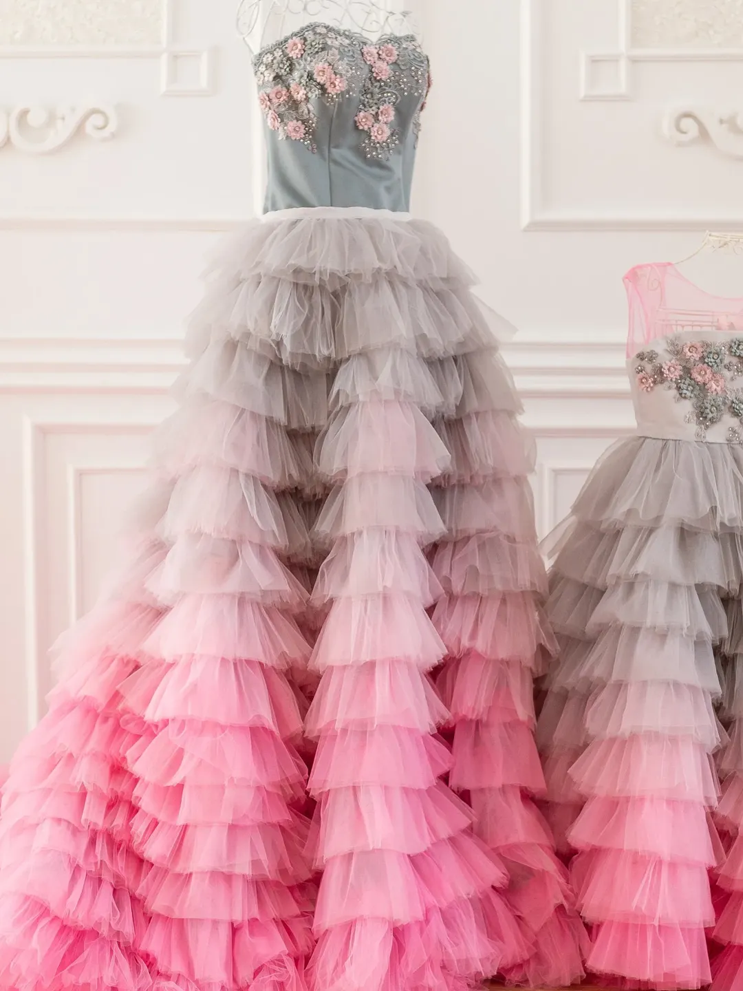 Pink Grey Mommy and Me Matching Dresses, Mother Daughter Photoshoot Dress, Wedding Ombre Tulle Dress, Mommy and Me Outfit, Tulle Tiered Gown