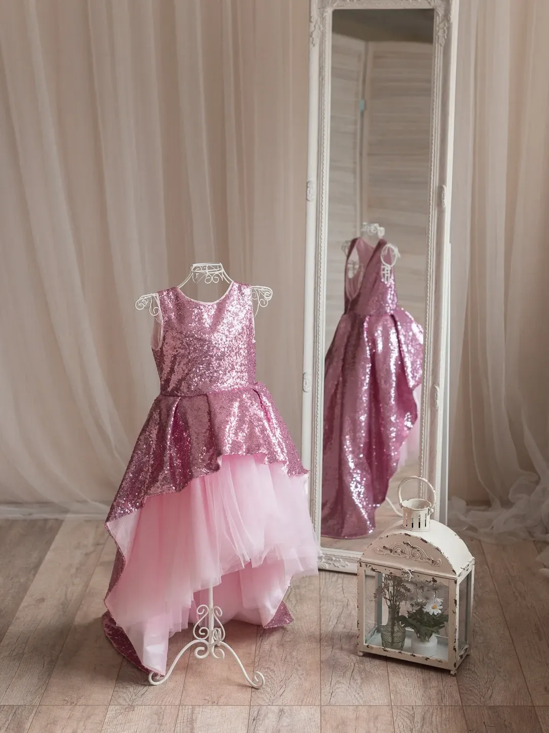 Flower Girl Dress, Girl Pink Dress, Sequin Dress, High Low Dress, Layered Dress, 1st Birthday Dress, Toddler Party Dress, Girl Tutu Dress