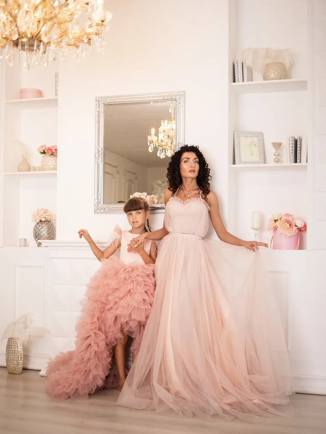 Mother Daughter Matching Dresses, Blush Mommy and Me Dresses, Ruffle Party Dress, Mommy and Me Dress, Tulle Wedding Gown, Photoshoot Dress
