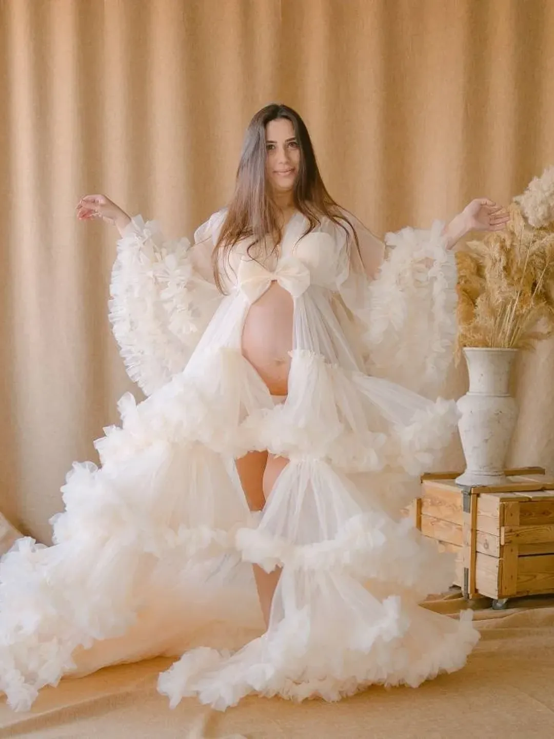 Tulle Pregnancy Dress, Maternity Robe For Photoshoot, Tulle Maternity Dress, Tulle Boudoir Robe, White Bridal Robe,Sheer Robe Dress,Negligee