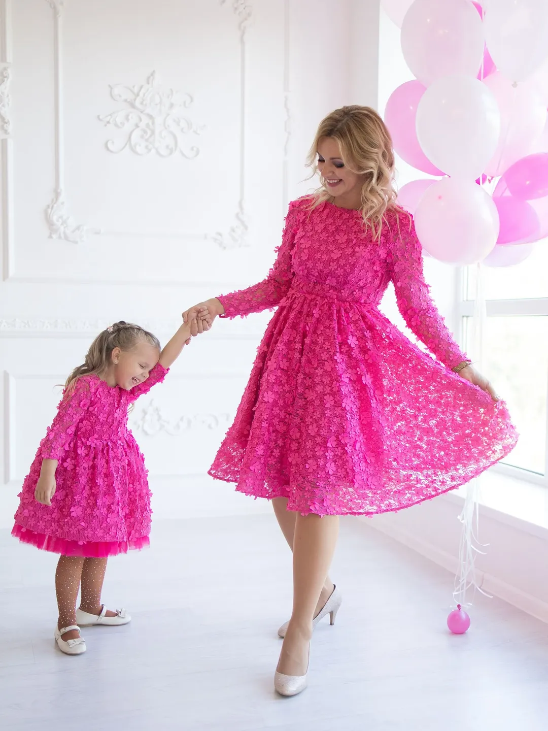 Mommy And Me Dresses, Photoshoot Dresses, Matching Set For Mother And Daughter, Hot Pink Dresses, Summer Outfits, Birthday Party Dresses