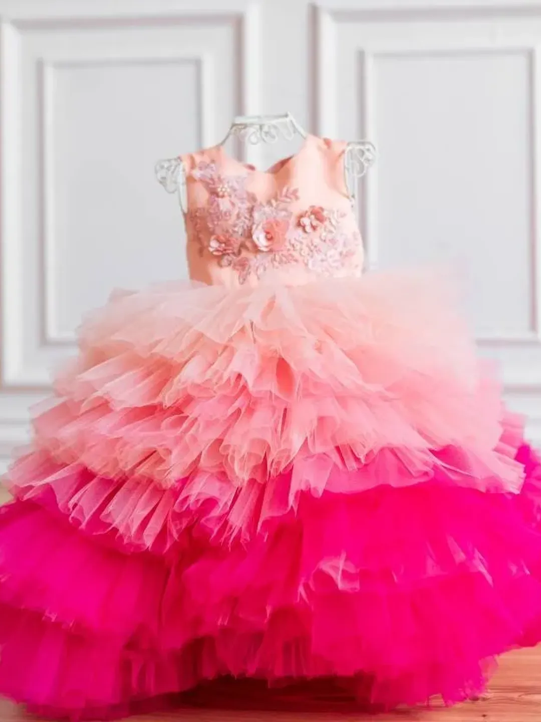 blue dress for baby girl Butterfly Flower Girl Dress Fancy Tulle Lace Short Sleeved Pageant Dress Princess Dress Ball Gown Princess Girl Birthday Dresses, Pink / 10 main image 1