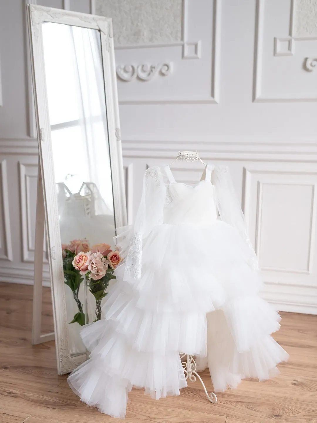 Off White Flower Girl Dress, High Low Tulle Dress, First Communion Dress, Toddler Gown Dress, Off Shoulder Dress, Ruffle Party Dress
