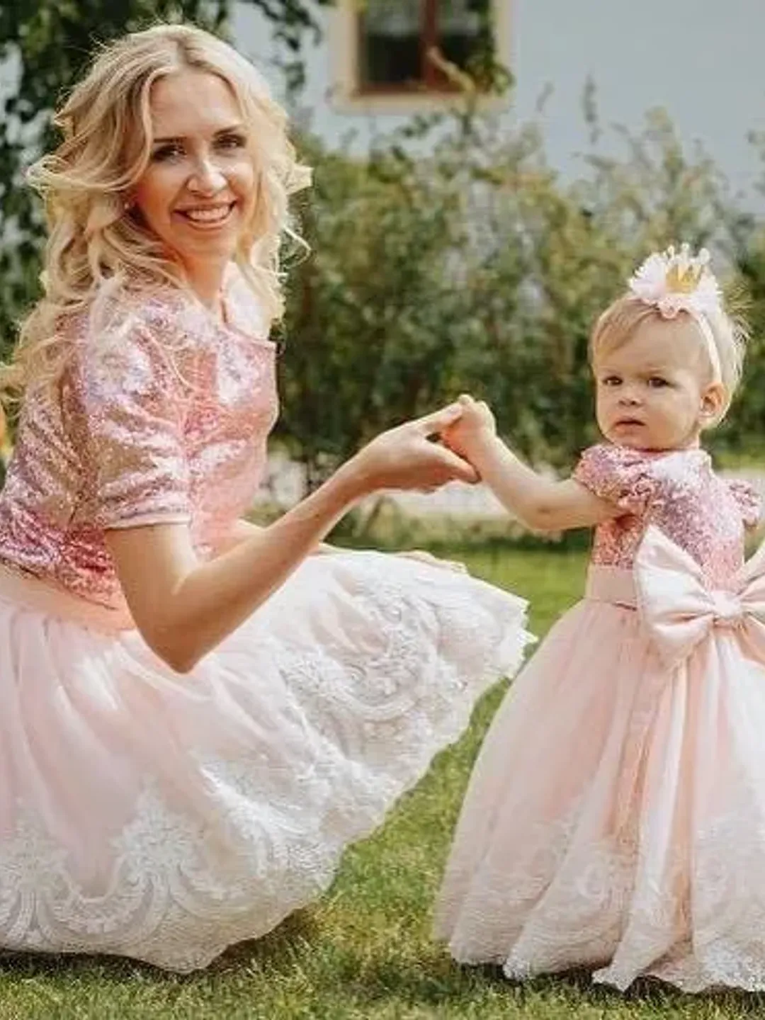 Mother Daughter Matching Dress, Tutu Lace Dress, Photoshoot Dress, Baby Girl Dress, Flower Girl Dress, Pink Sequin Dress, 1st Birthday Dress