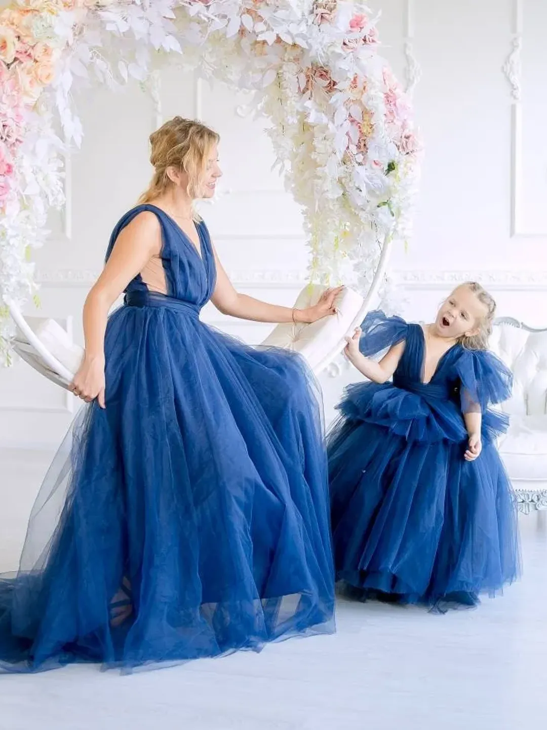 Navy Tulle Mommy And Me Matching Dress, Mother Daughter Matching Dress, Matching Photoshoot, Baby Girl Tulle Dress, 1st Birthday Tutu Dress