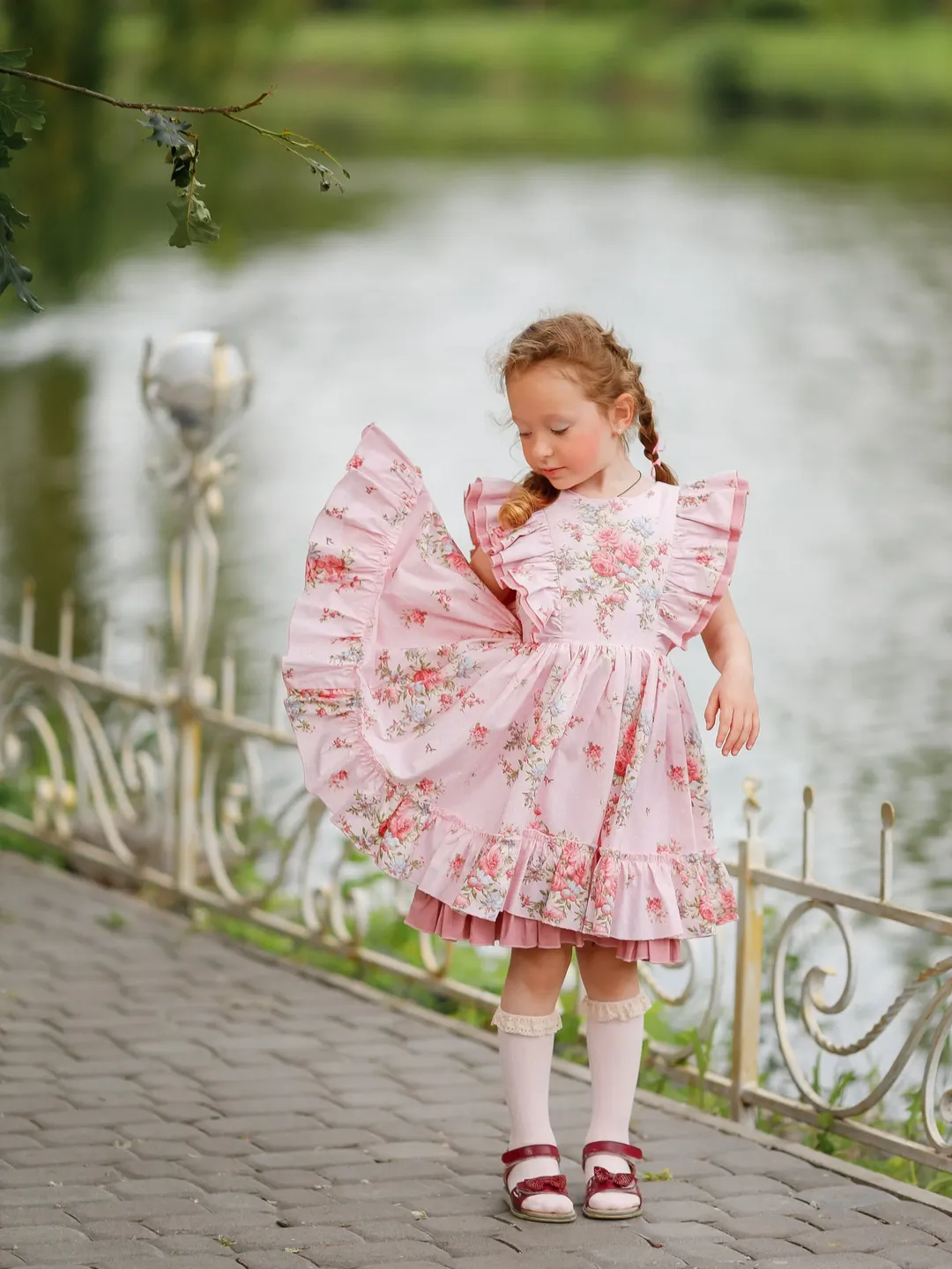 Girl Pink Dress, Floral Dress, Girl Frill Dress, 1st Birthday Dress, Photoshoot Dress, Girl Flare Dress, Girl Ruffle Dress, Toddler Dress