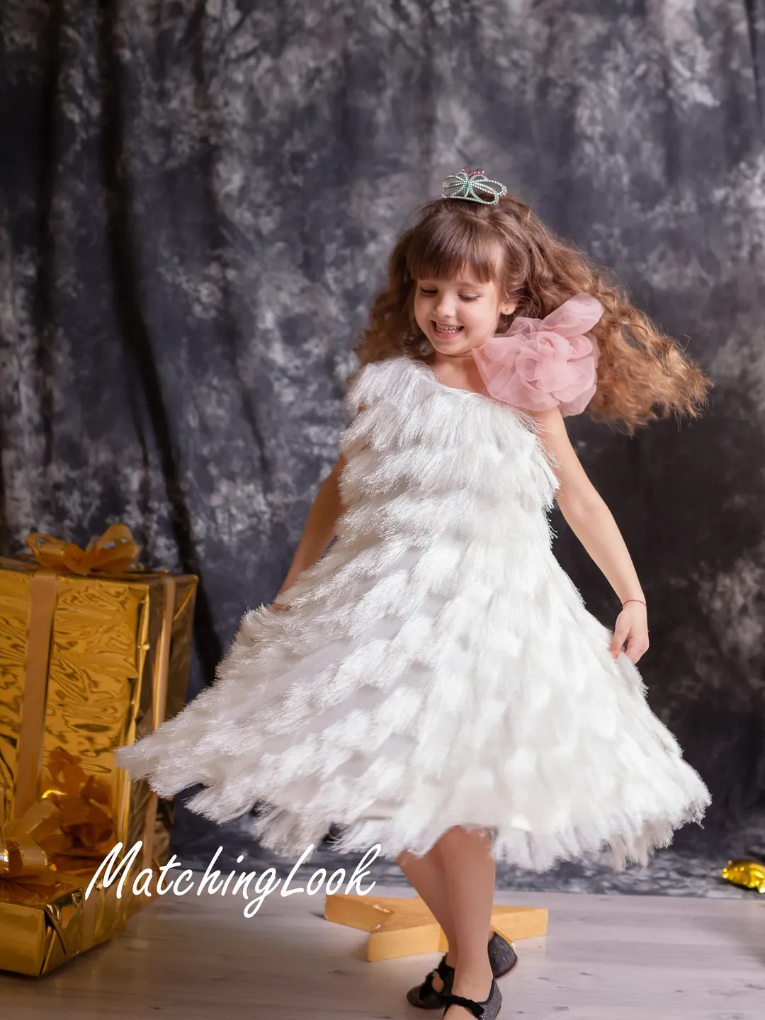 Ivory Fringe Dress, One Shoulder Dress, Tutu Formal Dress, Flower Girl Dress, Party Girl Dress, Birthday Girl Dress, Photoshoot Dress