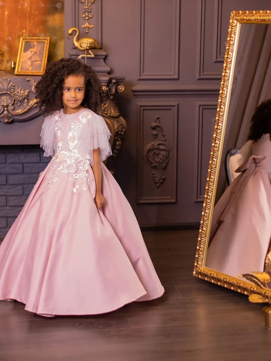 blush pink dress for girls Blush Pink lace tulle formal Fancy dress for special occasion bridesmaid party wedding pageant birthday first communion photoshoot