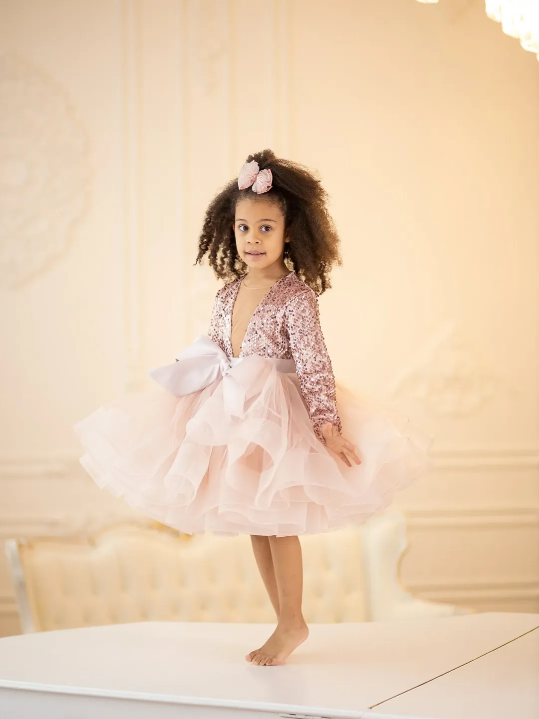 New Year Dress Girl, Sequin Tutu Dress, Girl Gown Dress, Blush Princess Gown, Holiday Photo Prop, Glitter Girl Dress, Formal Toddler Dress