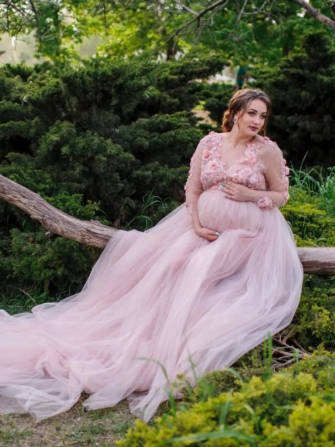 knee length dresses for ladies Black Lace Contrast Tulle Maternity Maxi Dress