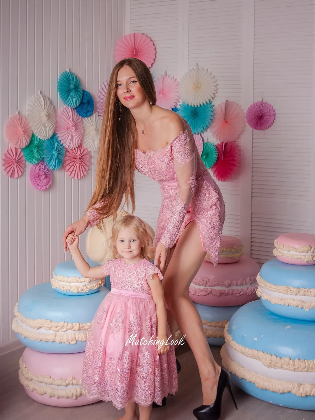 Pink Matching Dress, Birthday Dress, Mommy and Me Outfits, Mother Daughter Matching Dress, Matching Lace Dress, Mom And Baby Dress, Mini
