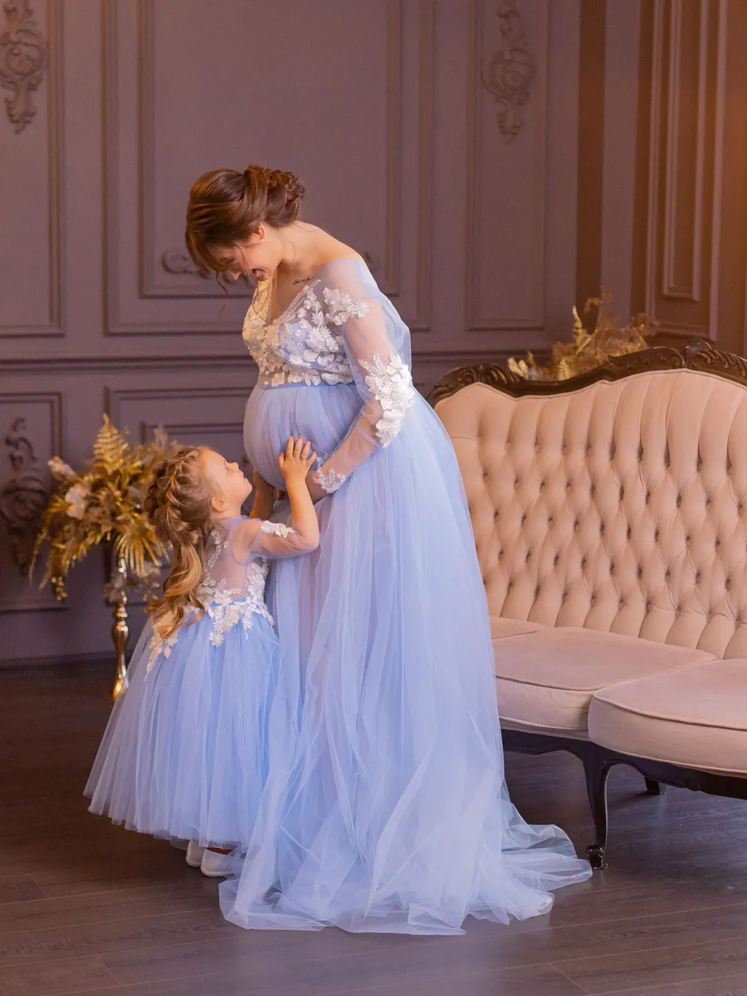 Dusty Blue Mommy and Me Maternity Dress, Maternity Ball Gown, Pregnancy  Photoshoot Dress
