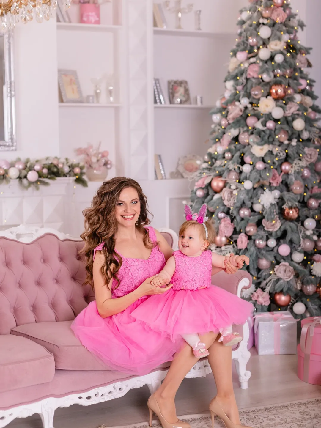 Mommy And Me Formal Dresses, Mother Daughter Christmas Dress, Matching Pink Tutu Dress, Holiday Dress, Christmas Photography, 1st Birthday