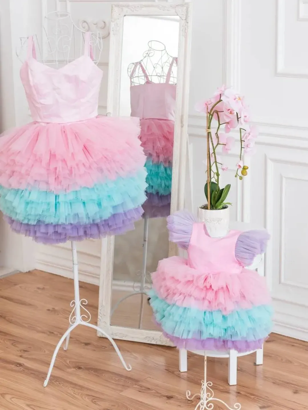 Rainbow Mommy and Me Dress, Matching Mother Daughter Dress, Unicorn Dress, Girl Tulle Dress, First Birthday Dress, Cake Smash Dress