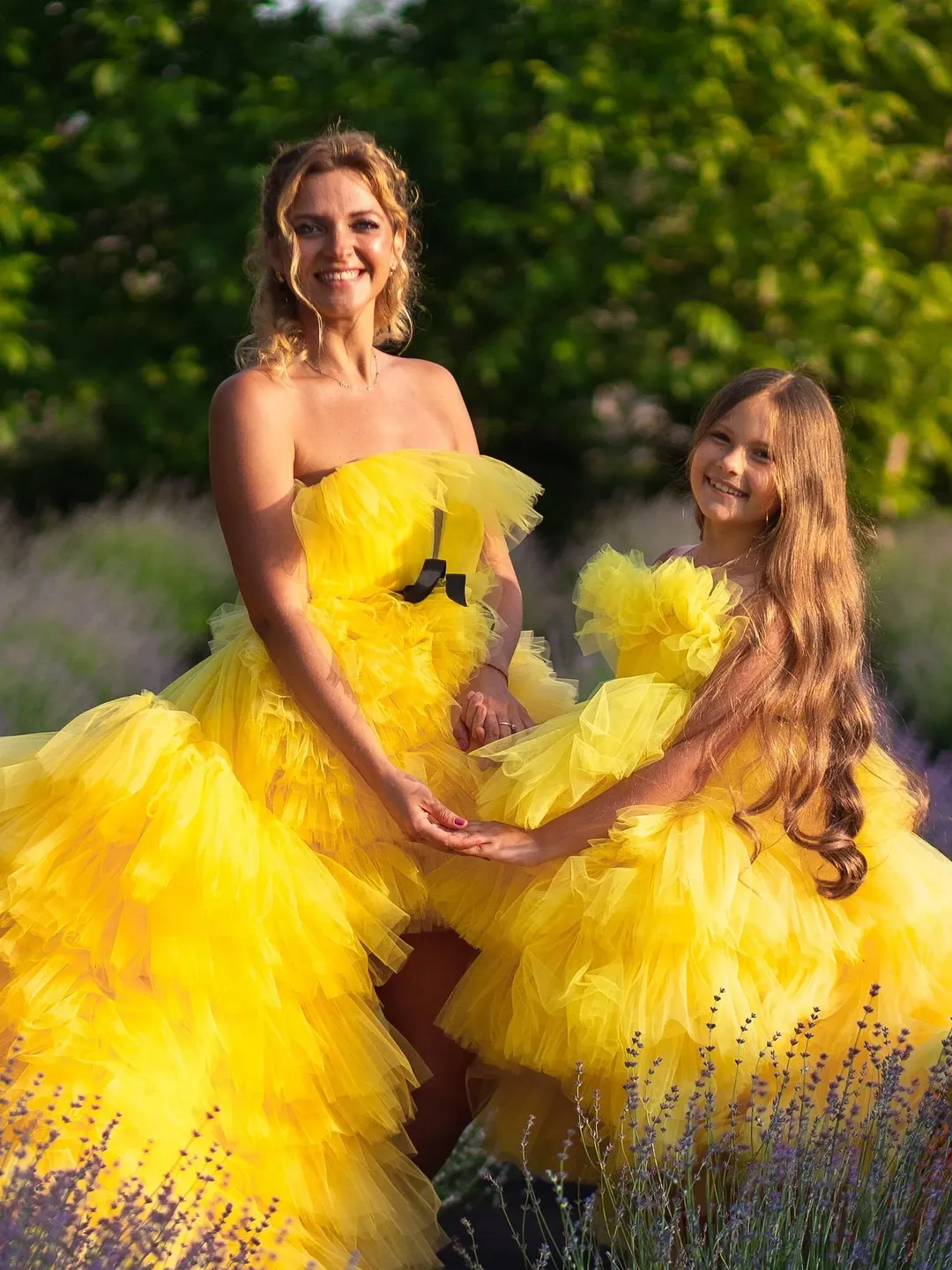 Yellow Mommy and Me Dress, Tulle Tiered Dress, Designer Dress, Tulle Princess Dress, Mother Daughter Matching Dress, Formal High Low Dress