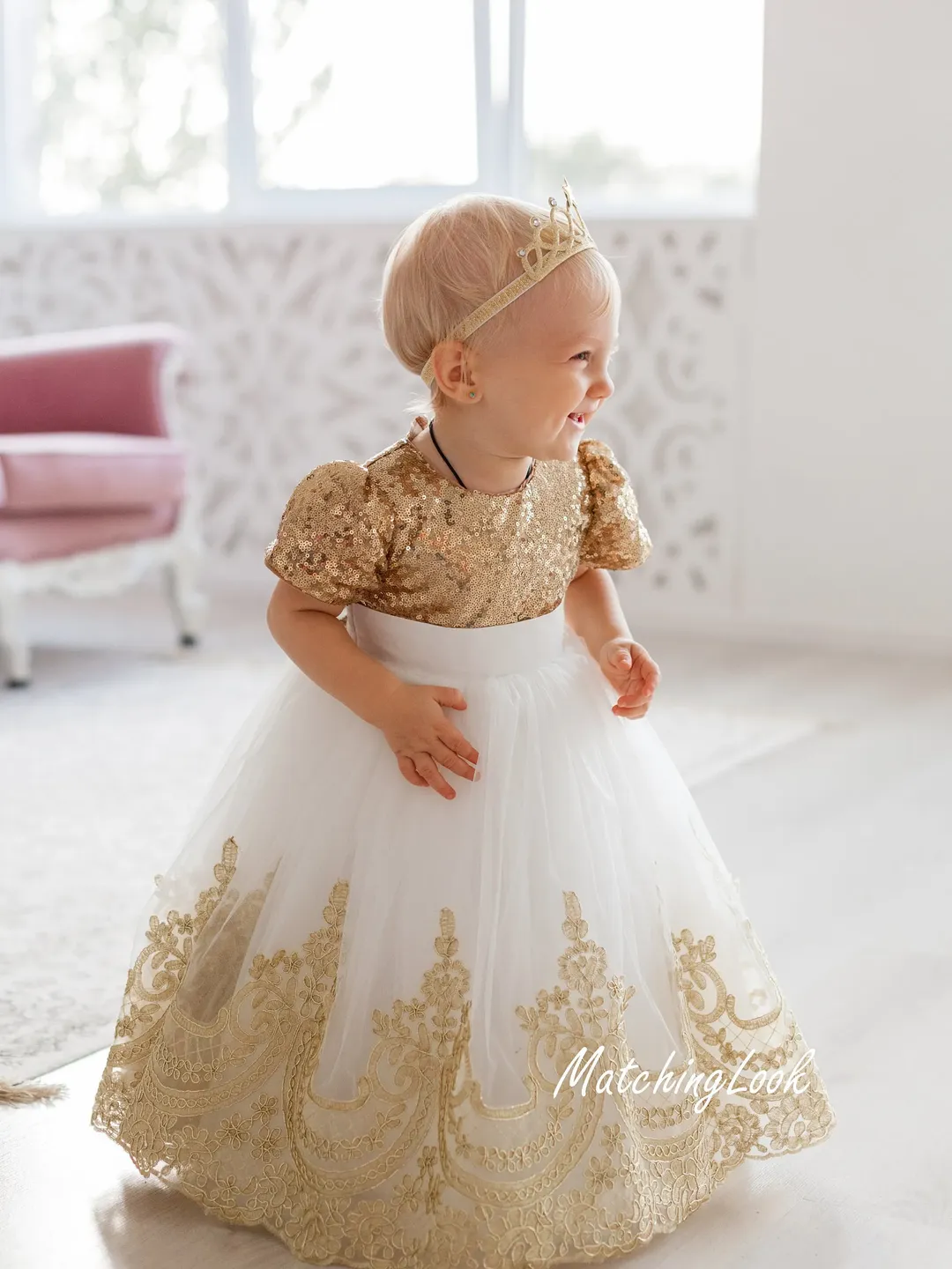 gold infant dress Cross Top Sequin Long Dress High Slit main image 1
