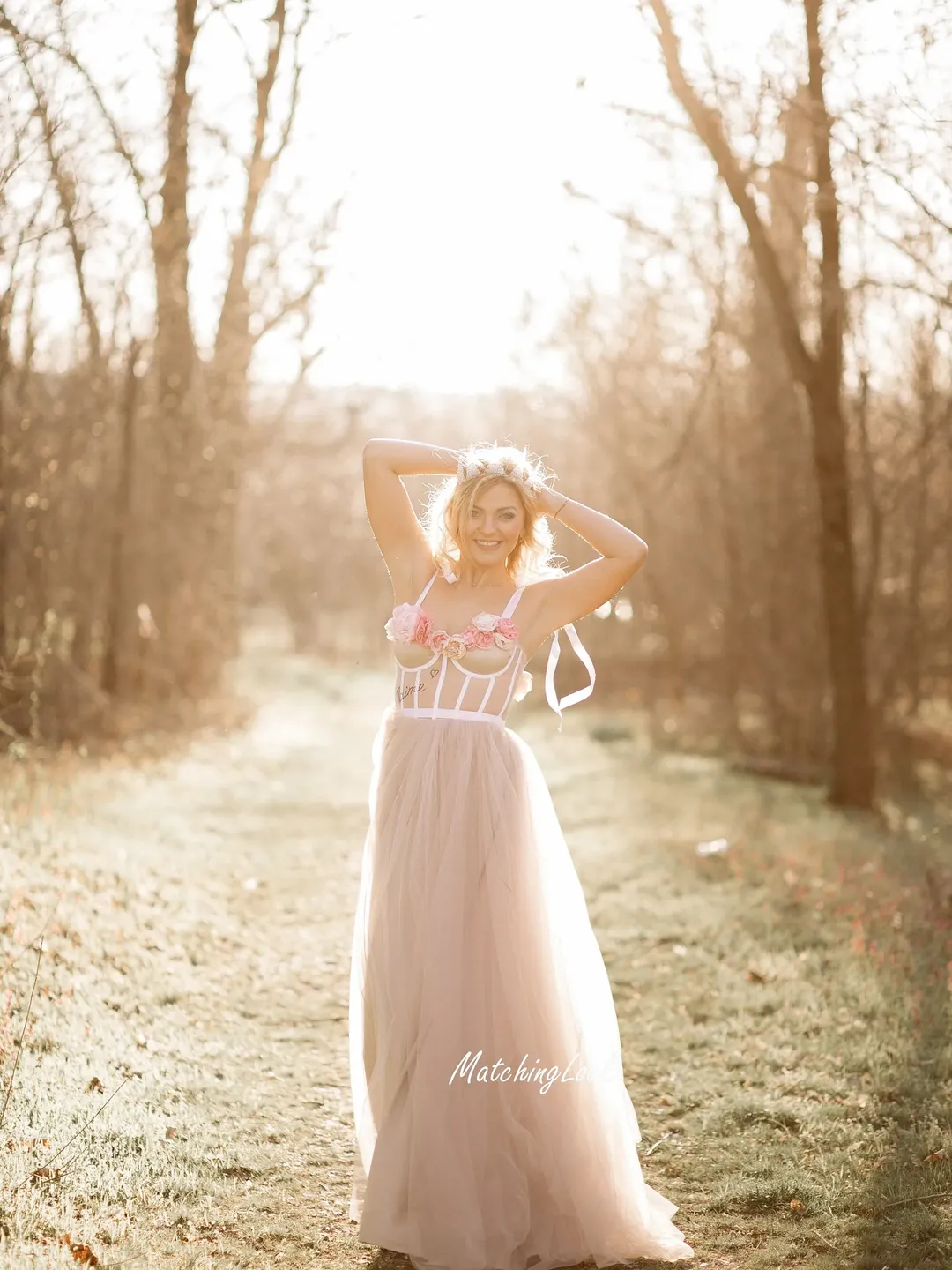 Corset Wedding Dress in Bohemian Style, Sexy Sheer Tulle Wedding Dress, Elegant Sheer Dress Gown
