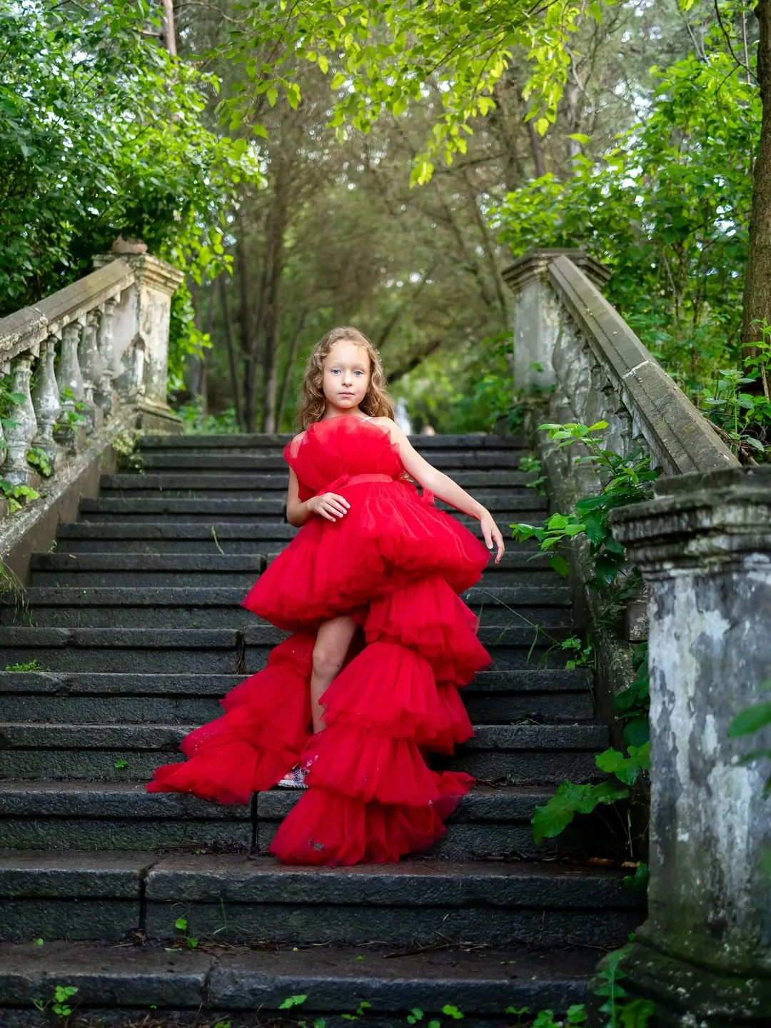 5-7 Years Red Girl Dress, Princess Dress, Tiered Tulle Dress, Short Tutu Dress, Little Girl Dress, Special Occasion, High Low Dress