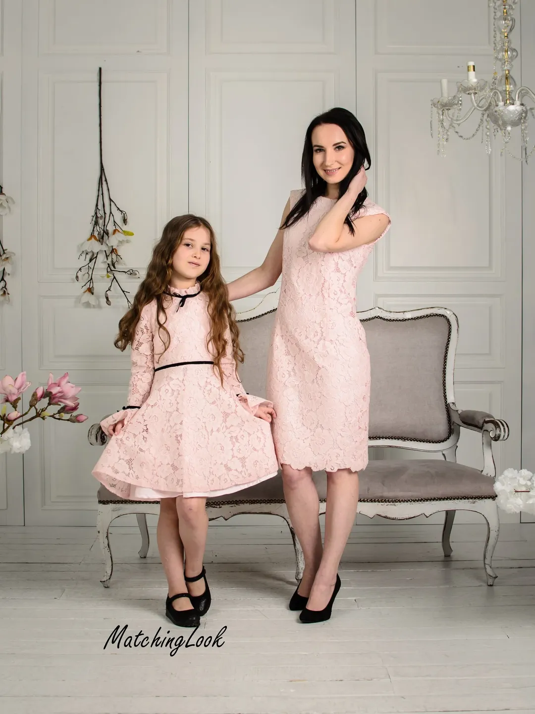 Mommy and Me Outfit, Pink Lace Dress, Mother Daughter Matching Dress, Photoshoot Dress, Mommy and Me Dress, Girl Preppy Dress, Elegant