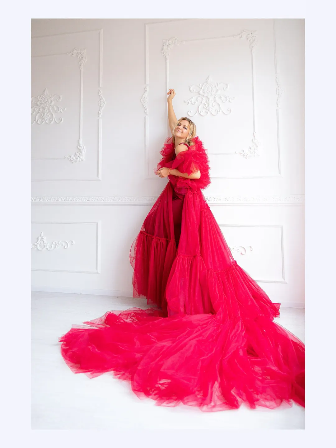 strapless open back dress Gothic Strapless Burgundy Tulle Wedding Dress with Asymmetric Gauze Plus Size Size 0 / Red
