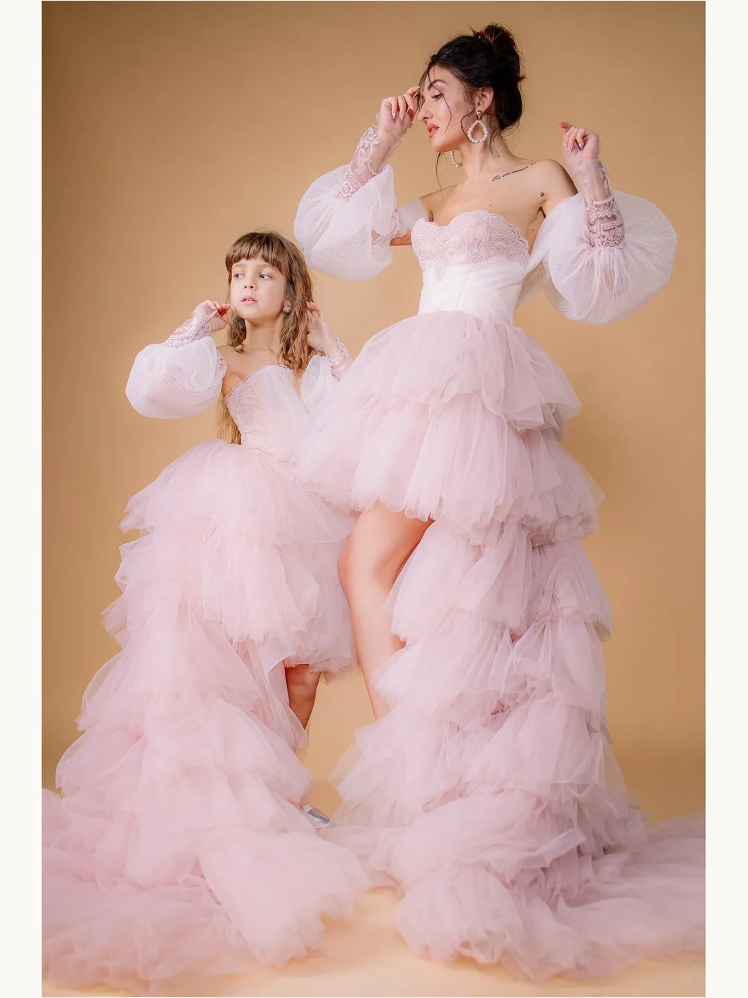 Mommy And Me Dresses, Blush Tulle Dress, Photoshoot Dress, High Low Dress, Ruffle Formal Dress, Tulle Tiered Gown, Matching Mother Daughter