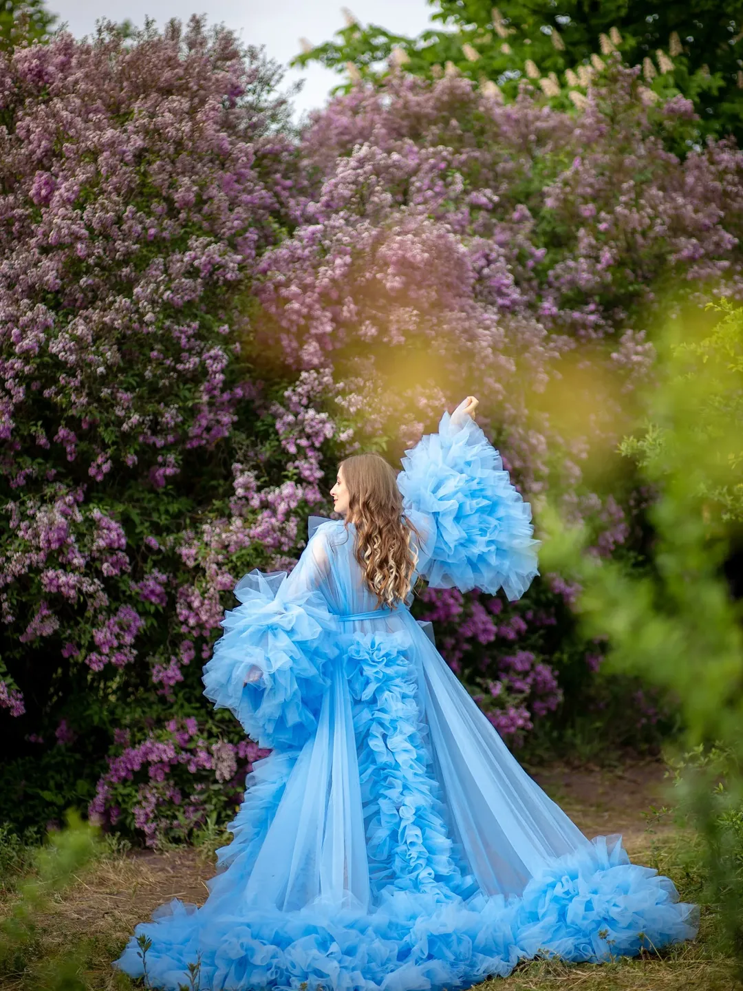 Baby Blue Robe Tulle Maternity Dress, Baby Blue Robe Dress, Tulle Maternity Robe ...