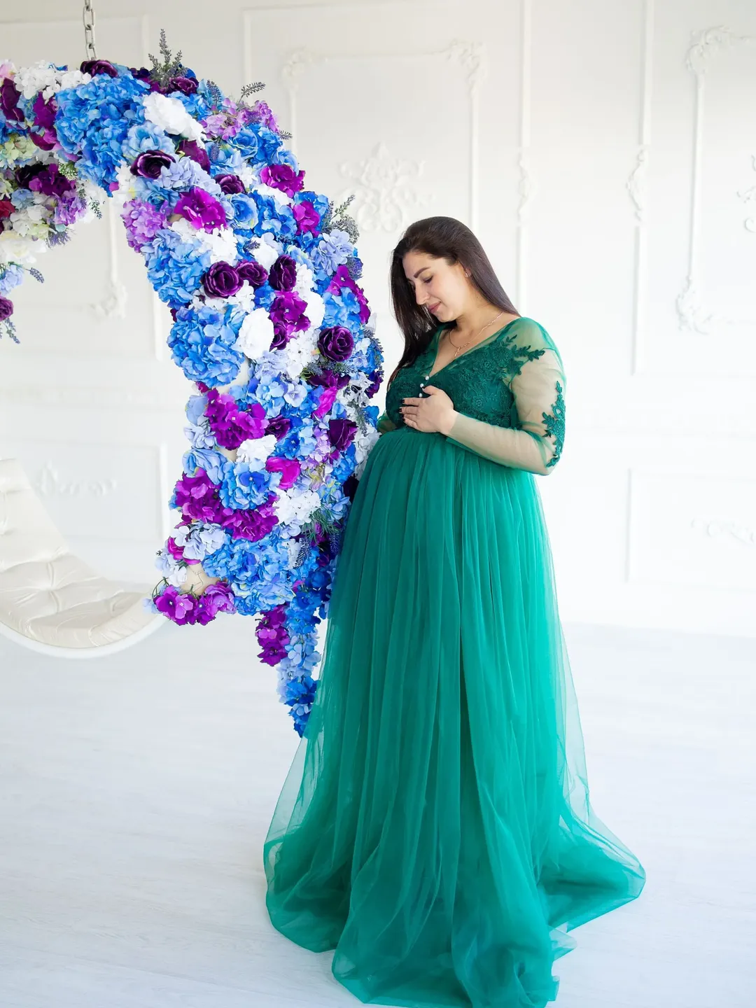 green emerald velvet dress Buy Romantic Tulle Maternity Maxi Dress- Light Green main image 0