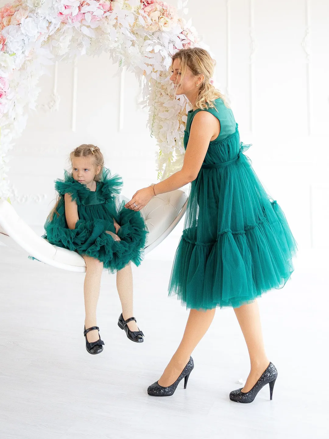 Emerald Green Tulle Dress, Mommy And Me Party Dress, Matching Photoshoot Dress, Baby Girl Tutu Dress, Mother And Daughter Matching Dress