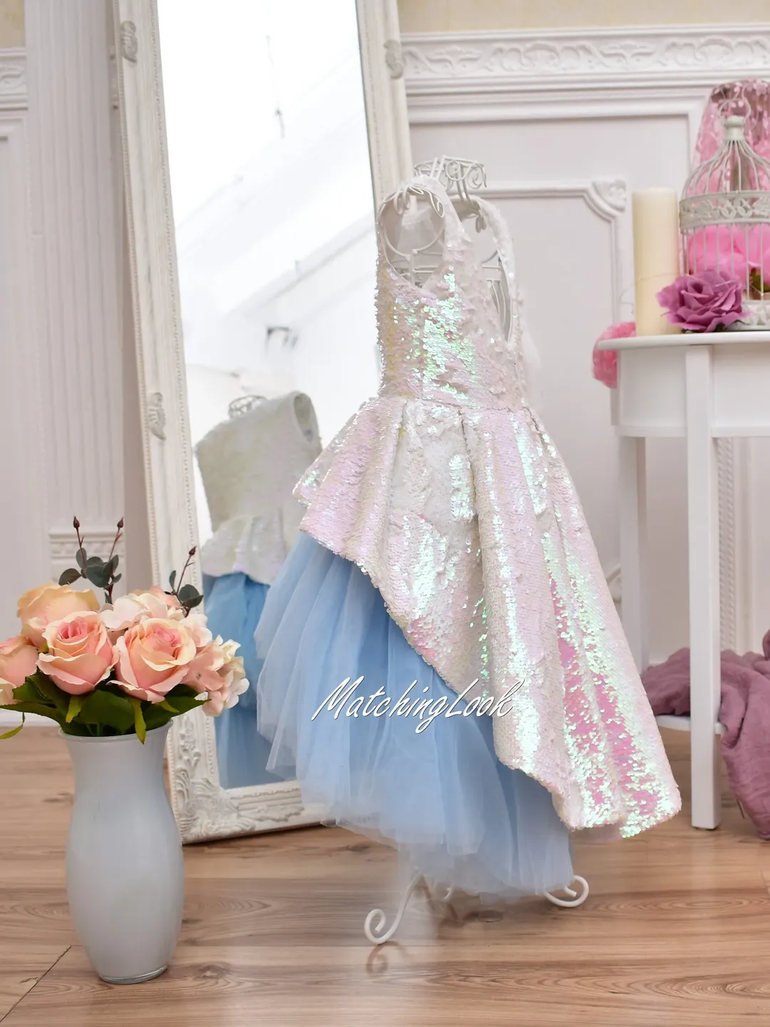 Flower Girl Dress, Sequin Dress, White Dress, Tulle Dress, Birthday Dress, Photoshoot Dress, Train Dress, High Low Dress, Formal Dress