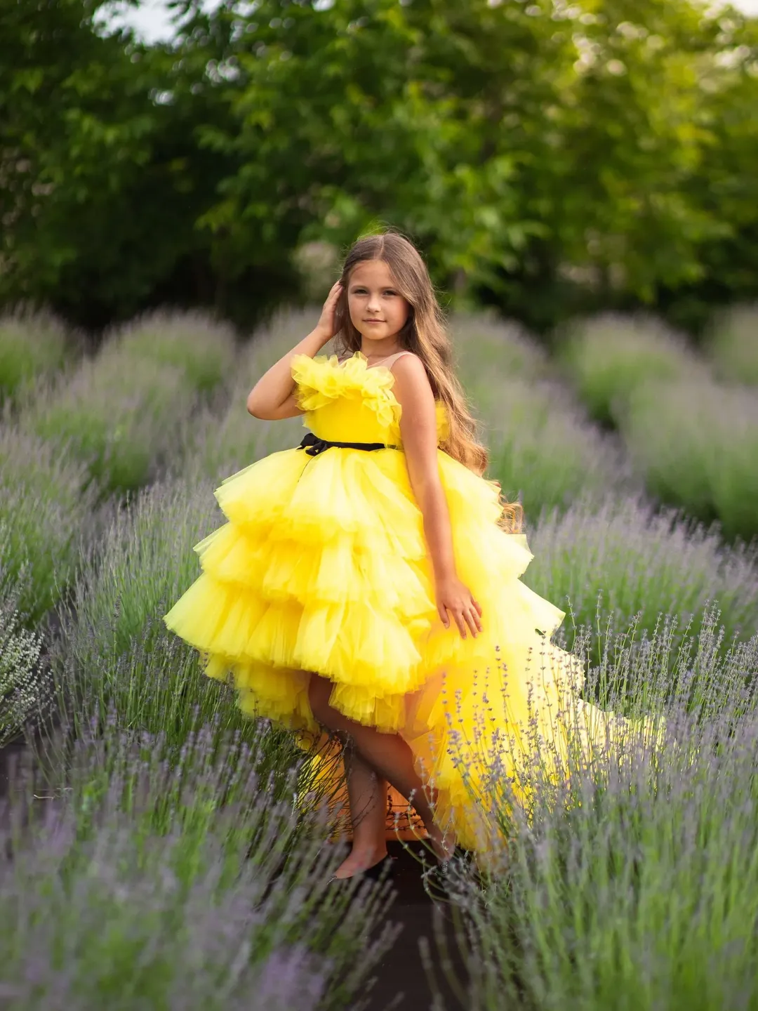 Yellow Tulle Dress, Flower Girl Dress, Girl Pageant Dress, Tulle Princess Dress, High Low Dress, Girl Tiered Dress, Special Occasion Dress
