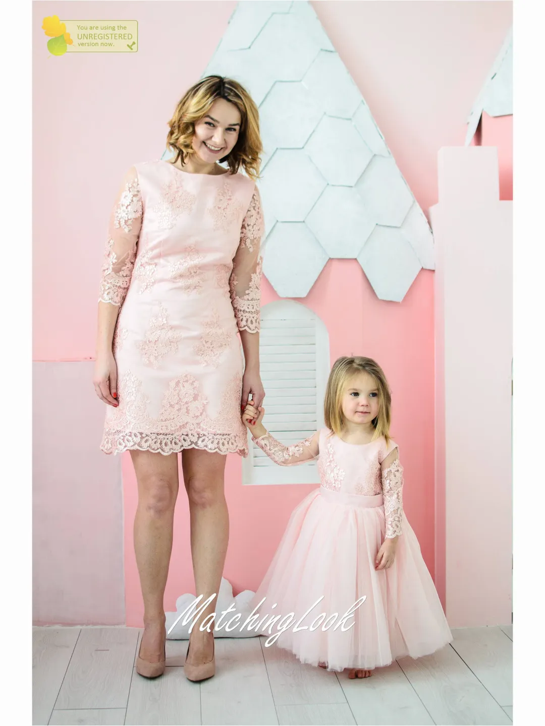 Peach Matching Dresses, Mother Daughter Matching Dress, Lace Matching Dress, Mommy And Me Outfit, Photoshoot Dresses, Matching Mom And Me