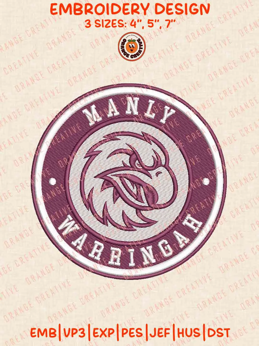 Manly Warringah NRL Rugby Logos Embroidery Design, NRL Rugby Team Machine Embroidery Digitized Pes File, 4 Sizes, Custom Size, Instant Download
