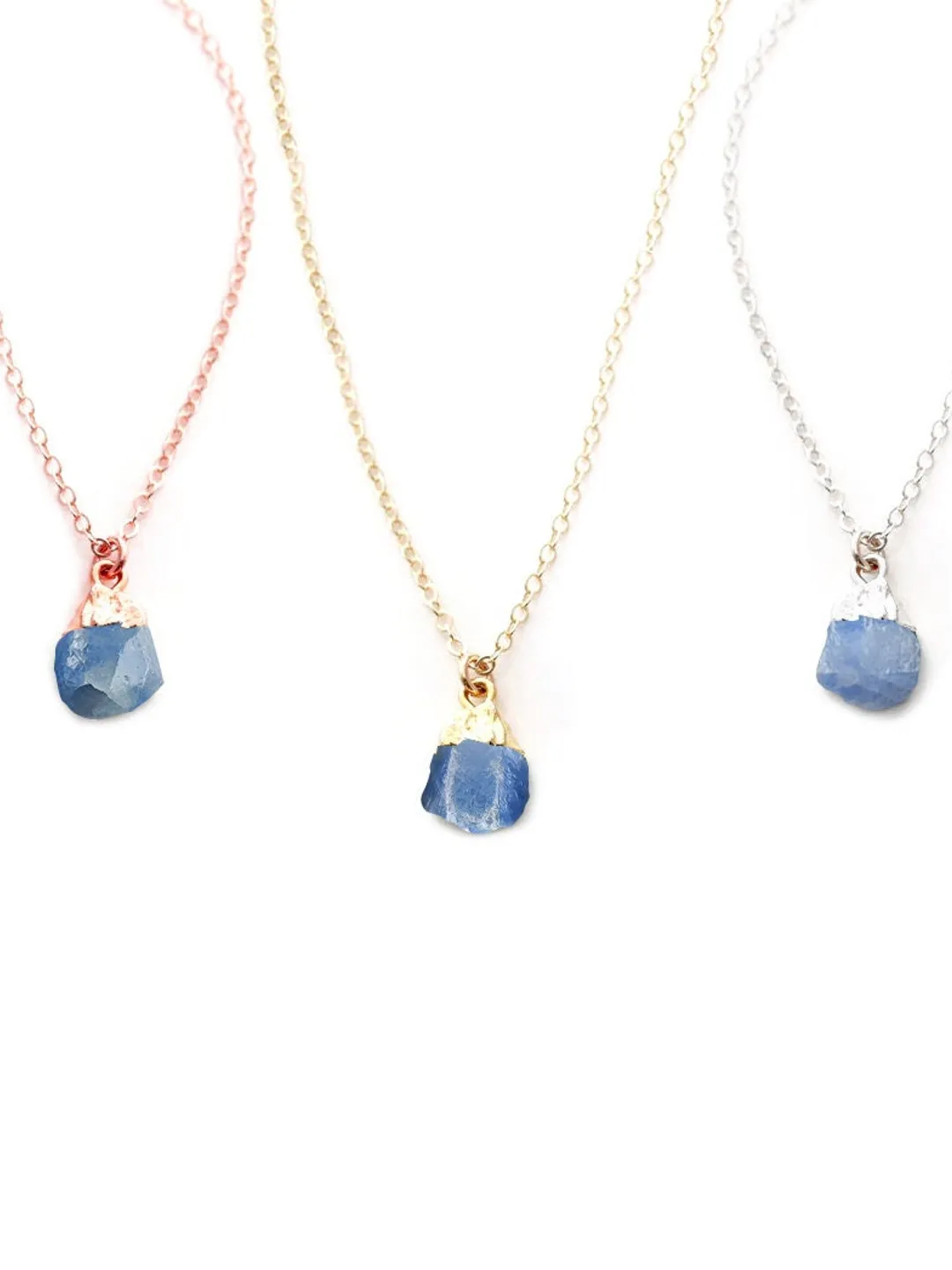 Raw Sapphire Necklace, Blue Birthstone Crystal Pendant Dainty Layering Jewelry Gift