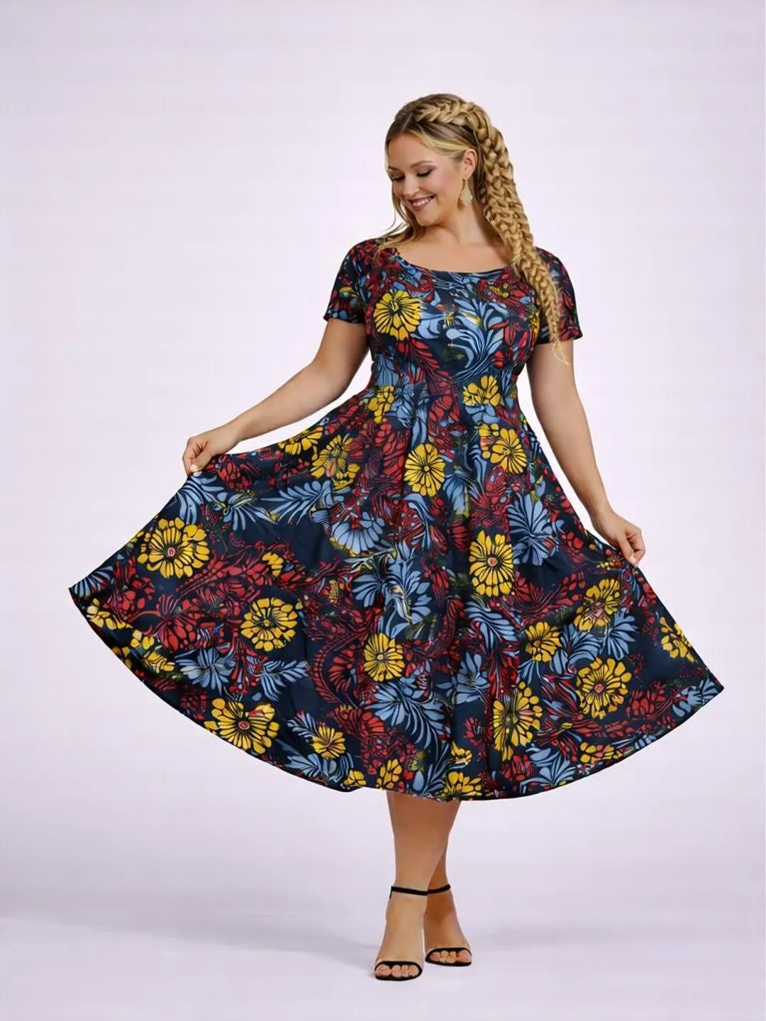 short flare african dresses Enola Short Sleeve Flared African Print Dress For Women