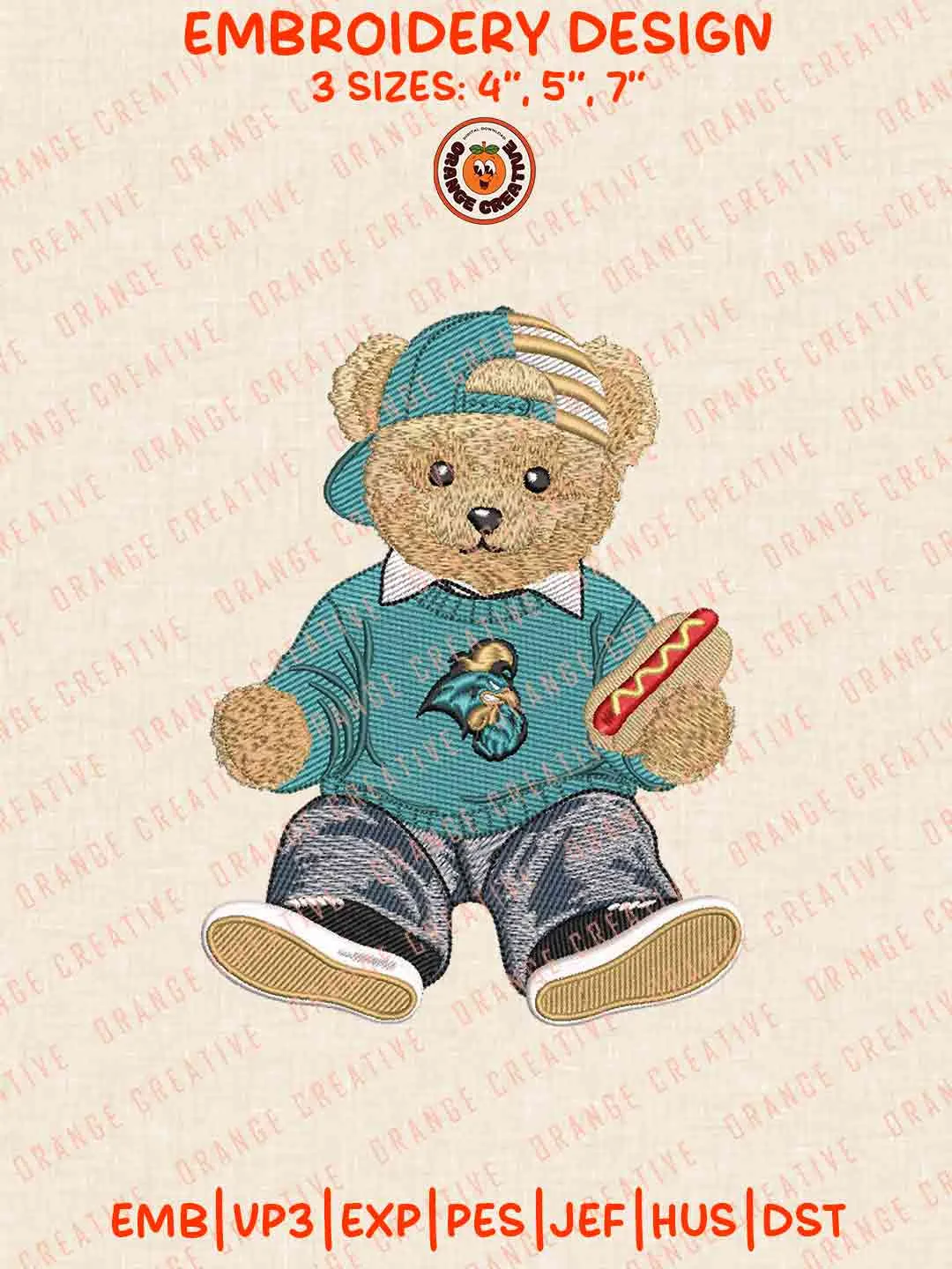 Coastal Carolina Chanticleer Teddy Bear Embroidery Design Files, Football Embroidery Designs, Sport Machine Embroidery Files, 3 Sizes, Custom Sizes, Instant Download