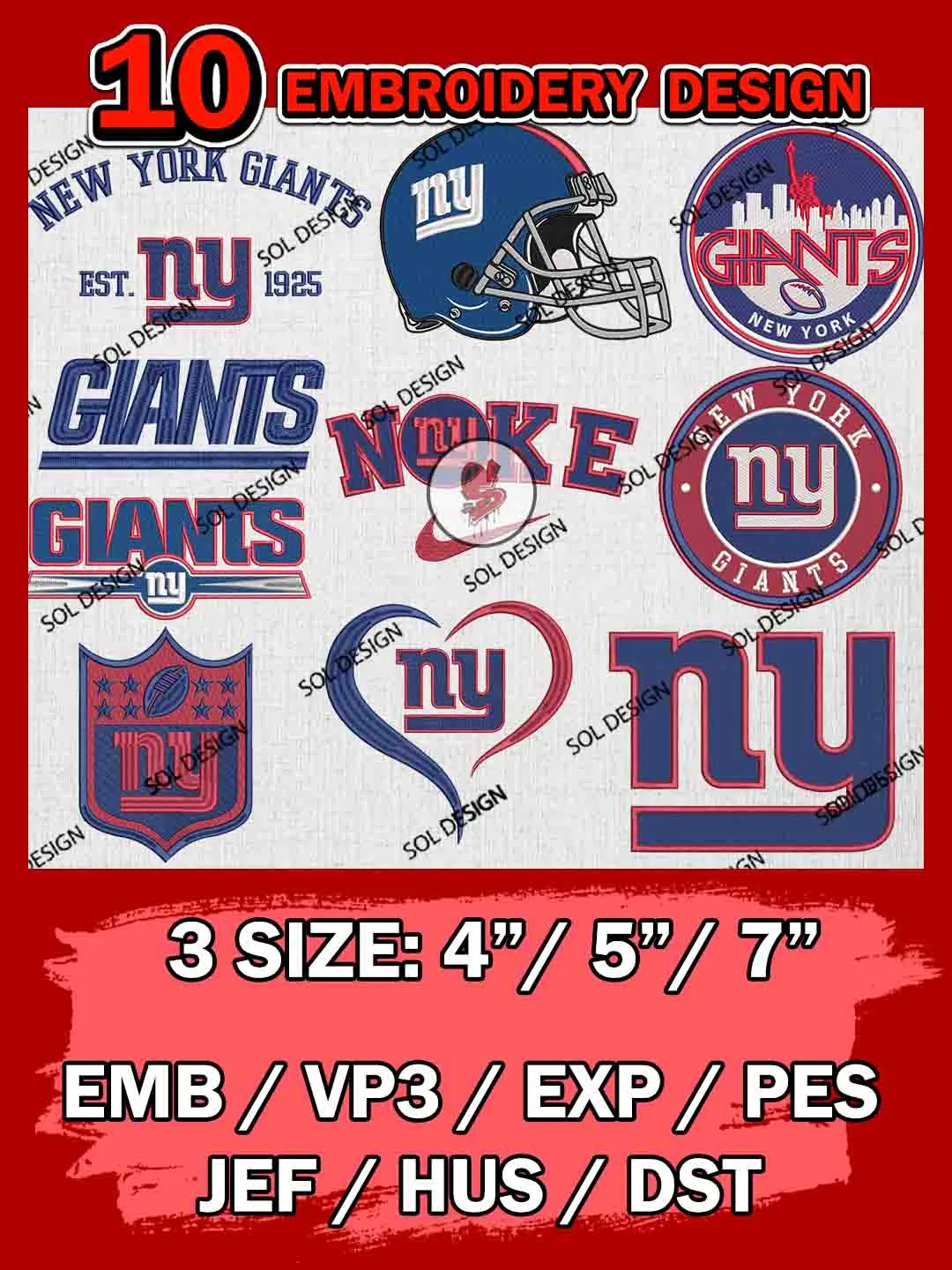 NFL New York Giants Bundle Embroidery Files, NFL New York Giants Team Embroidery, NFL Teams, National Football League 3 sizes, NFL Giants Football Machine embroidery designs, Digital Download