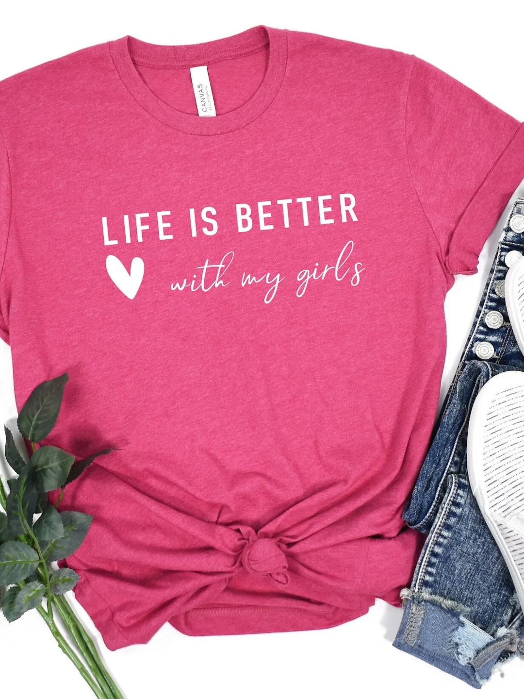 Life is Better With My Girls Tee, Mom of Girls Crewneck Shirt (Soft Cotton)